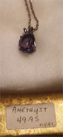 Oval Amethyst Necklace with sterling chain