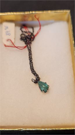 Emerald Necklace With Sterling Silver Chain. Pretty & Vintage