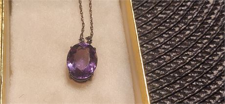 Large oval amethyst necklace 11.22 carat with sterling chain