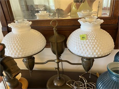 Vintage Brass Light Fixture with Milk glass Covers