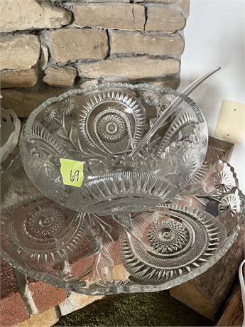 Large Glass Punch Bowl and Tray