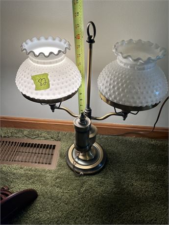 Vintage Brass Light Fixture with Milk glass Covers