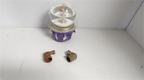 Vintage Pipe Ends & Snow globe.