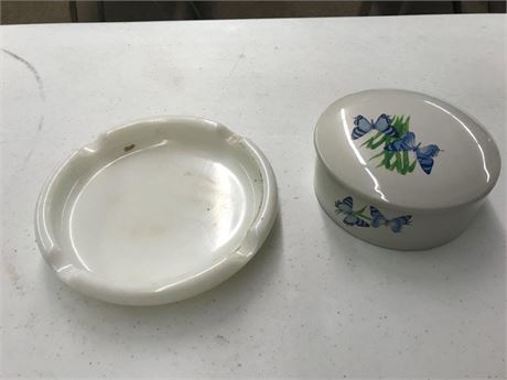 Milk Glass Ashtray & FTD Inc. Dish
