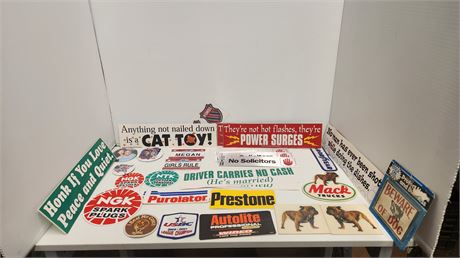 Lot Of Bumper Stickers & advertisement Stickers & 3 Mack Small Signs