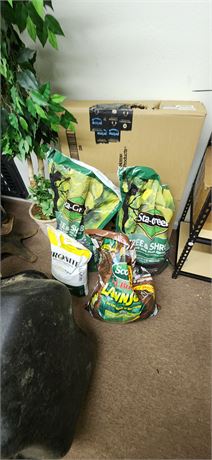 Partial bags of food and lawn repair