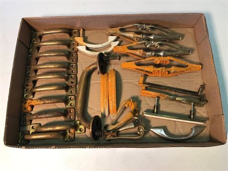 Flat of Vintage Handles & Misc.