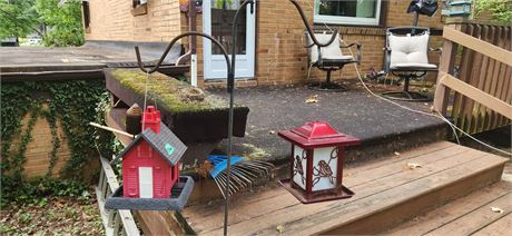 Pair of bird feeders and pole