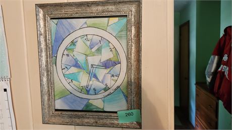 Framed drawing of clock