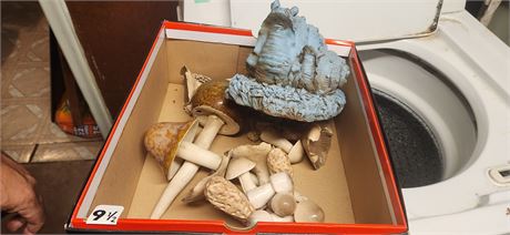 Glass Mushrooms and a snail