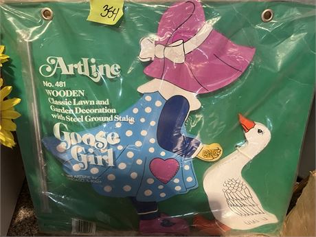 Wooden Goose Girl Lawn Decor