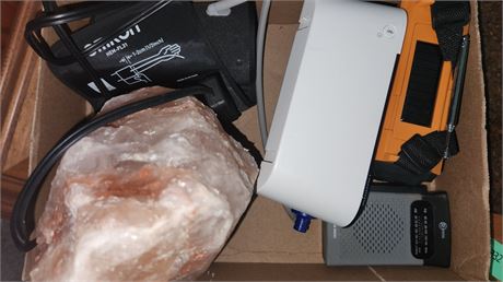 Salt Rock Lamp & Blood Pressure Machine & Miscellaneous