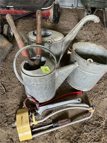 Galvanized Metal Watering Cans and Bucket, Lawn Sprinkler