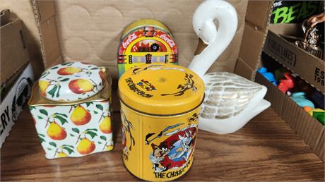 Collectable Tins & Swan Statue
