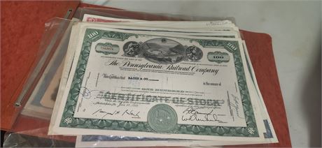 Large stack of railroad stock certificates