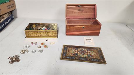 Lot Of Jewelry & Wood Box With Key