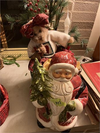 Christmas Decor, Santa Canister, hand Painted, Bear Lamp