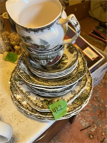 Vintage Dish Set, The Old Mill Friendly Village, Johnson Bros