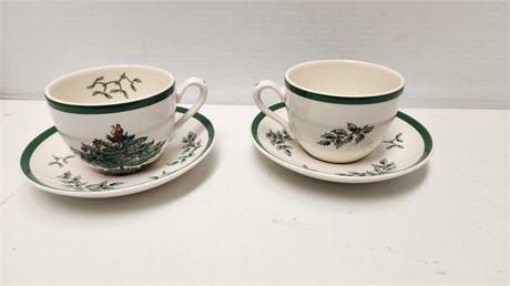 Spode Coffee Cups & Plates Christmas Tree Pattern