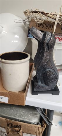 Small Crock & Unique Dog Statue