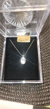 White topaz oval necklace with sterling chain