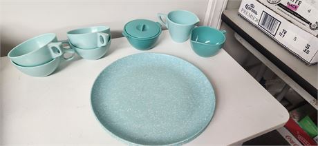 Blue plastic dishes