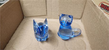 Glass Bunny & Cat & Glass Paperweight