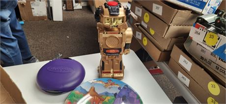 Vintage McDonald's Plate & Toy Robot & CD Holder