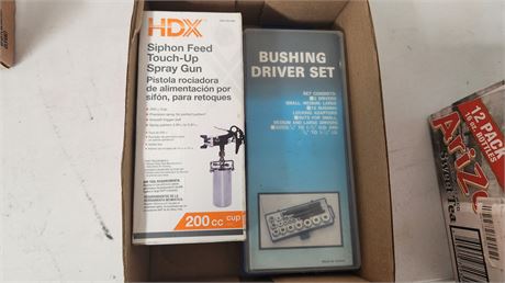 Bushing Driver Set & HDX Siphon Feed Touch Up Spray Gun. NOT TESTED
