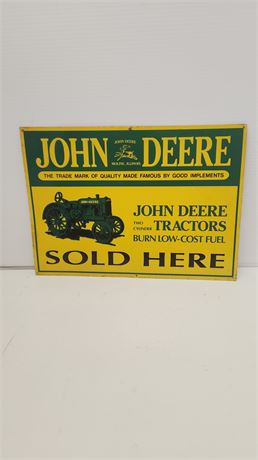 John Deere Metal Sign. Has Some Raised Letters.There is Writing on Back of sign