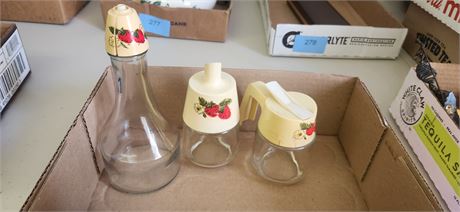 Vintage Glass Strawberry Cream & Sugar & Oil Containers