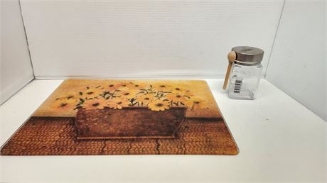 Glass Cutting Board & Storage Jar