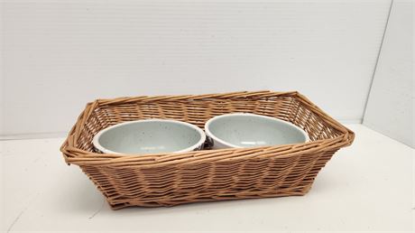 2 Small Bowls & Wicker Basket