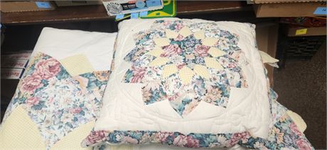 Large Quilt With Matching Decorative Pillow