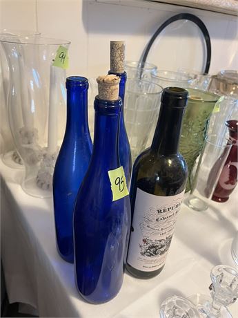 Blue Glass Bottles, wine bottle