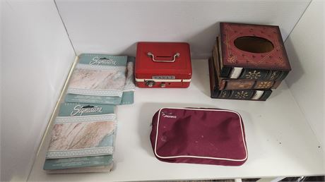 Metal Lockbox & Tissue Box & Norelco Lady Shave & Miscellaneous Items