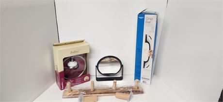 Towel Ring, Grip Bar, Small Mirror, Wood Hook