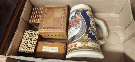 Wood Trinket Boxes & Beer Stein