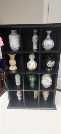 Collectable Mini Asian Vases & Display Shelf
