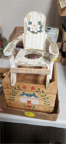 Decorative wood box, wine opener, and napkin rings