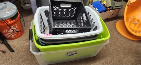 Lot Of Totes. NO LIDS  & Milk Crate & Laundry Basket