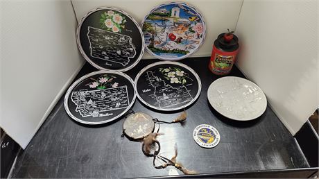 State Plates & Goodyear Blimp Patch & Tin & Dream Catcher