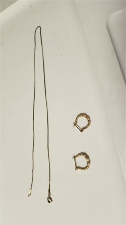 10 Karat Gold Ear Rings & Necklace