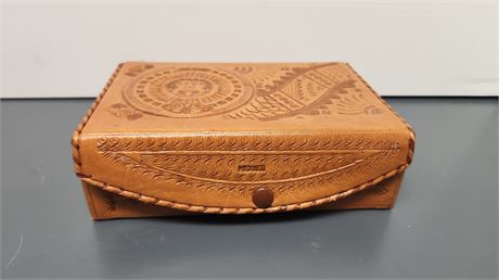 Genuine Tooled Leather Box With Tray