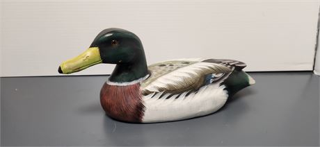 Hand Painted Wood Mallard With Glass Eyes. 12" Long