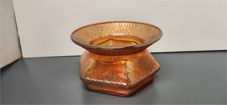 6 Sided Carnival Glass Vase Amber Color