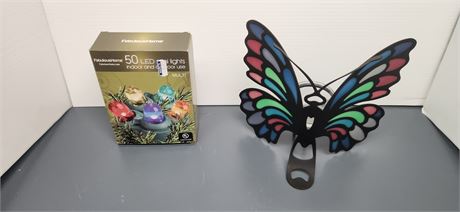 Butterfly Candle Holder & Christmas Lights