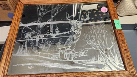 Mirror With Deer Silhouette On Glass