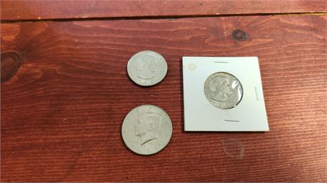 2 Susan B. Anthony Dollars & One Kennedy Half Dollar