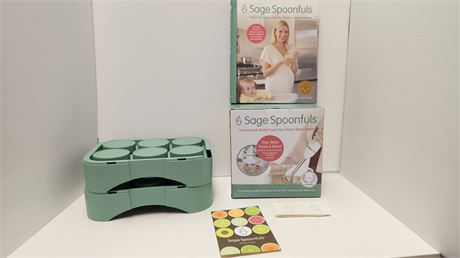 Sage Spoonful's Baby Food Kit & Storage Containers & Book. One Holder Is Broke